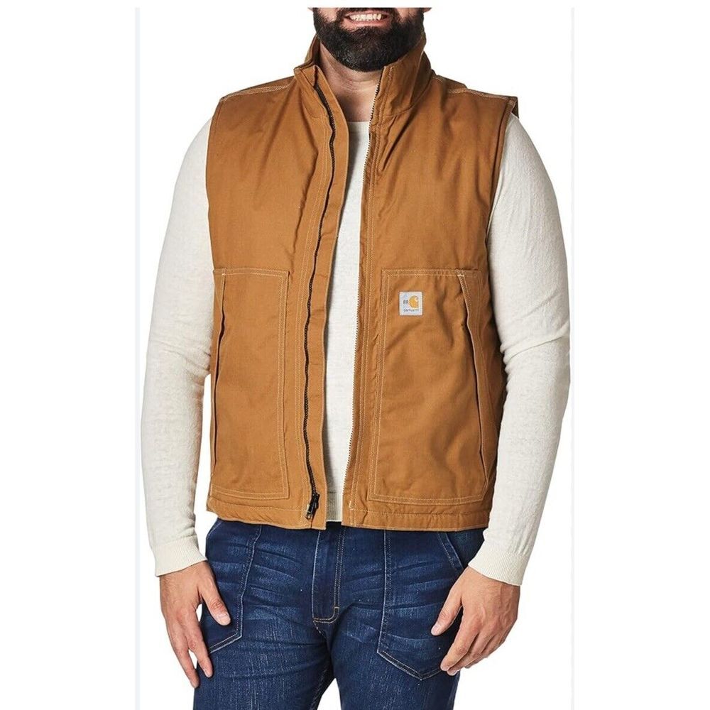 Carhartt Men's Fire Resistant Quick Duck Insulated Vest Brown Size XL Tall